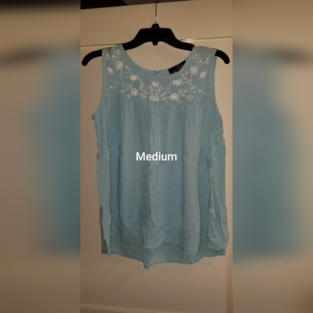 Embroidered Teal Sleeveless Top